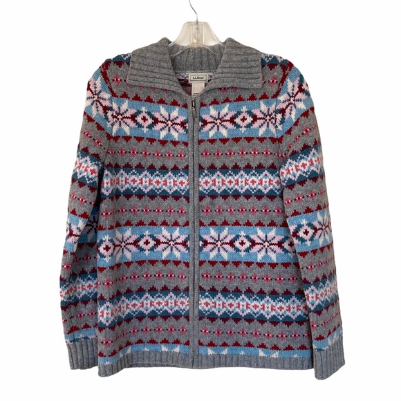 L.L. Bean Sweaters - 100% Wool Full Zip Sweater Nordic Stripe Med